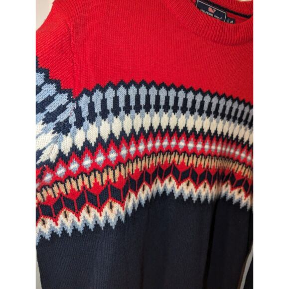 Vineyard Vines Sweater Mens Medium Fair Isle Crew Blue Nautical Red Pullover - Picture 4 of 7